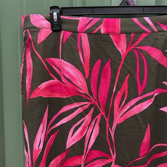 Women's Hawaiian Tropical Print Linen-Blend Slip Skirt with Side Slit, Size XXL - Picture 2 of 12